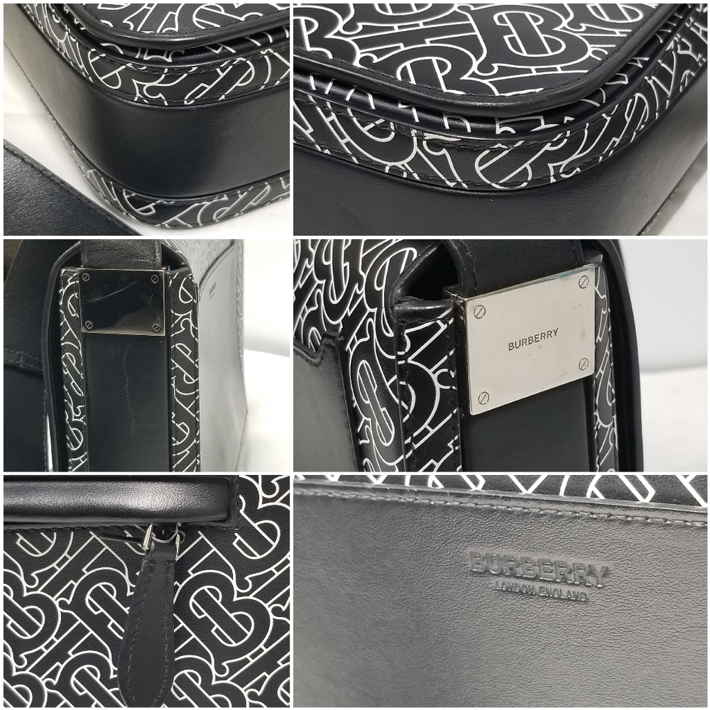 BURBERRY Calfskin Monogram TB Print Black and White Messenger Crossbody Bag - Picture 13 of 16
